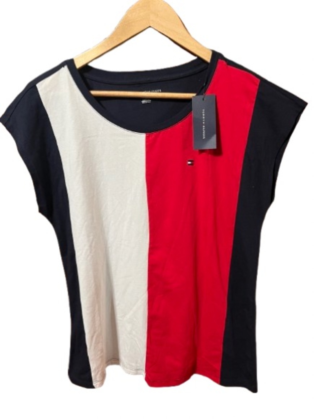 NWT Tommy Hilfiger Short Sleeve Colorblock Tee in Red, White & Blue Size Medium